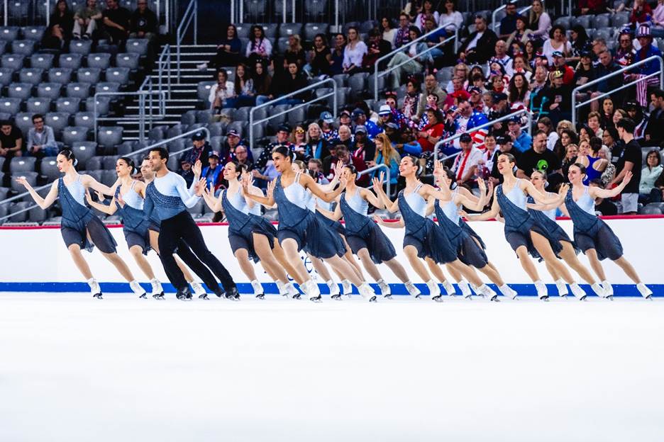 A group of people performing ice skatingAI-generated content may be incorrect.